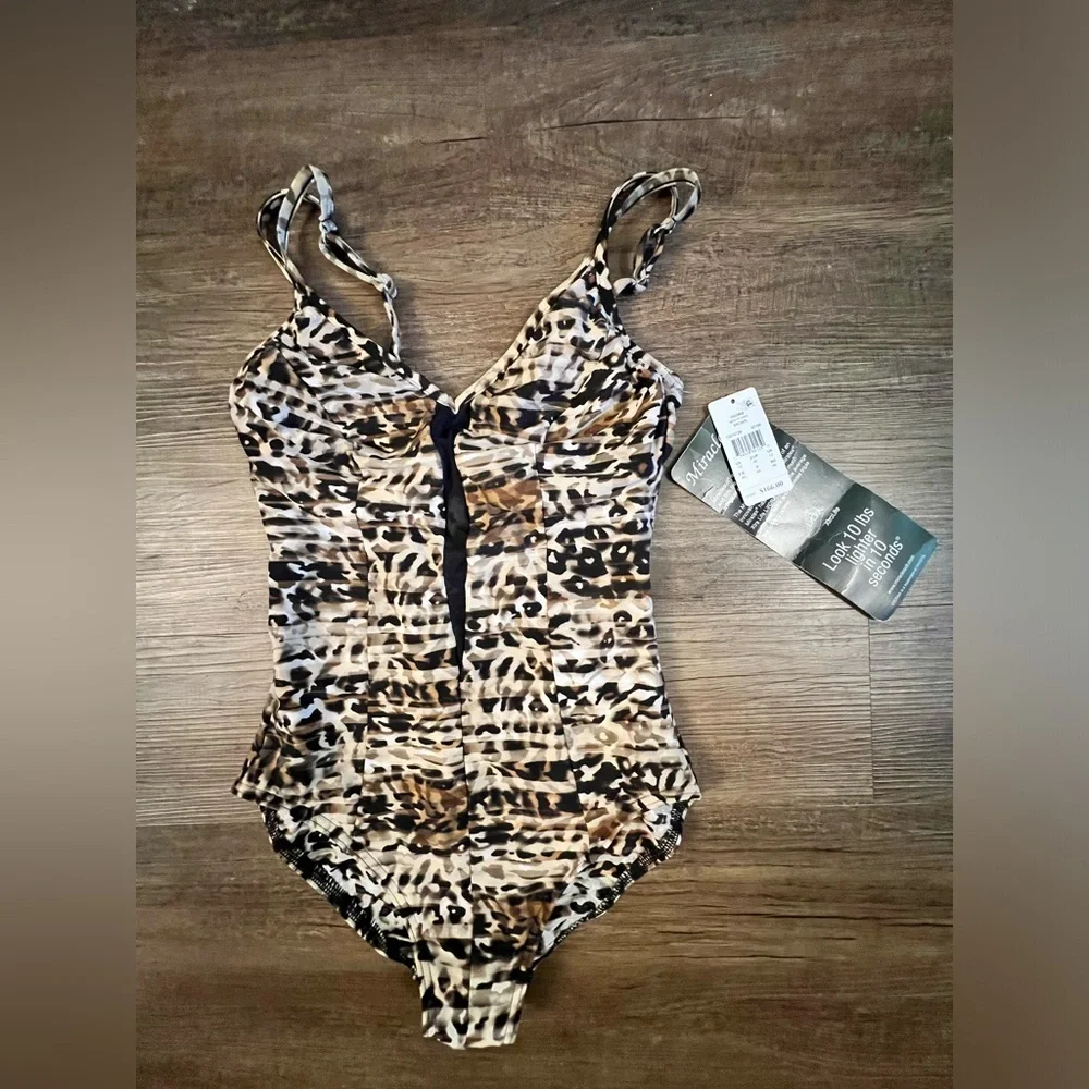 Miraclesuit Women's Swimsuit Size 10 Wildside Mesh Plunge Underwire One Piece H5